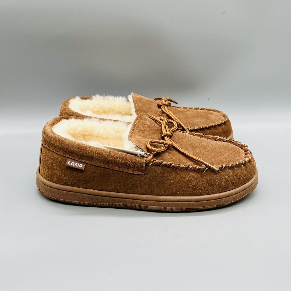LAMO Shoes Womens 7 Brown Suede Fur Lined Moccasin Slippers Cozy Warm House